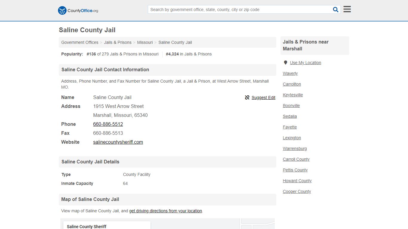 Saline County Jail - Marshall, MO (Address, Phone, and Fax)